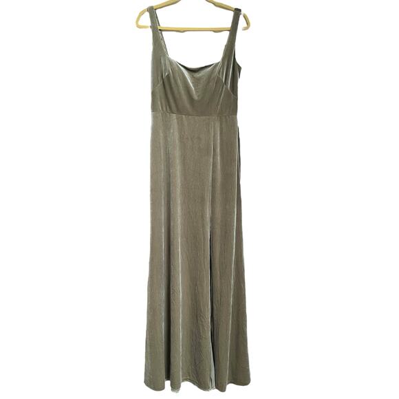 NEW Jenny Yoo Mara Stretch Velvet Maxi Dress 10 Sage Green - Picture 2 of 7